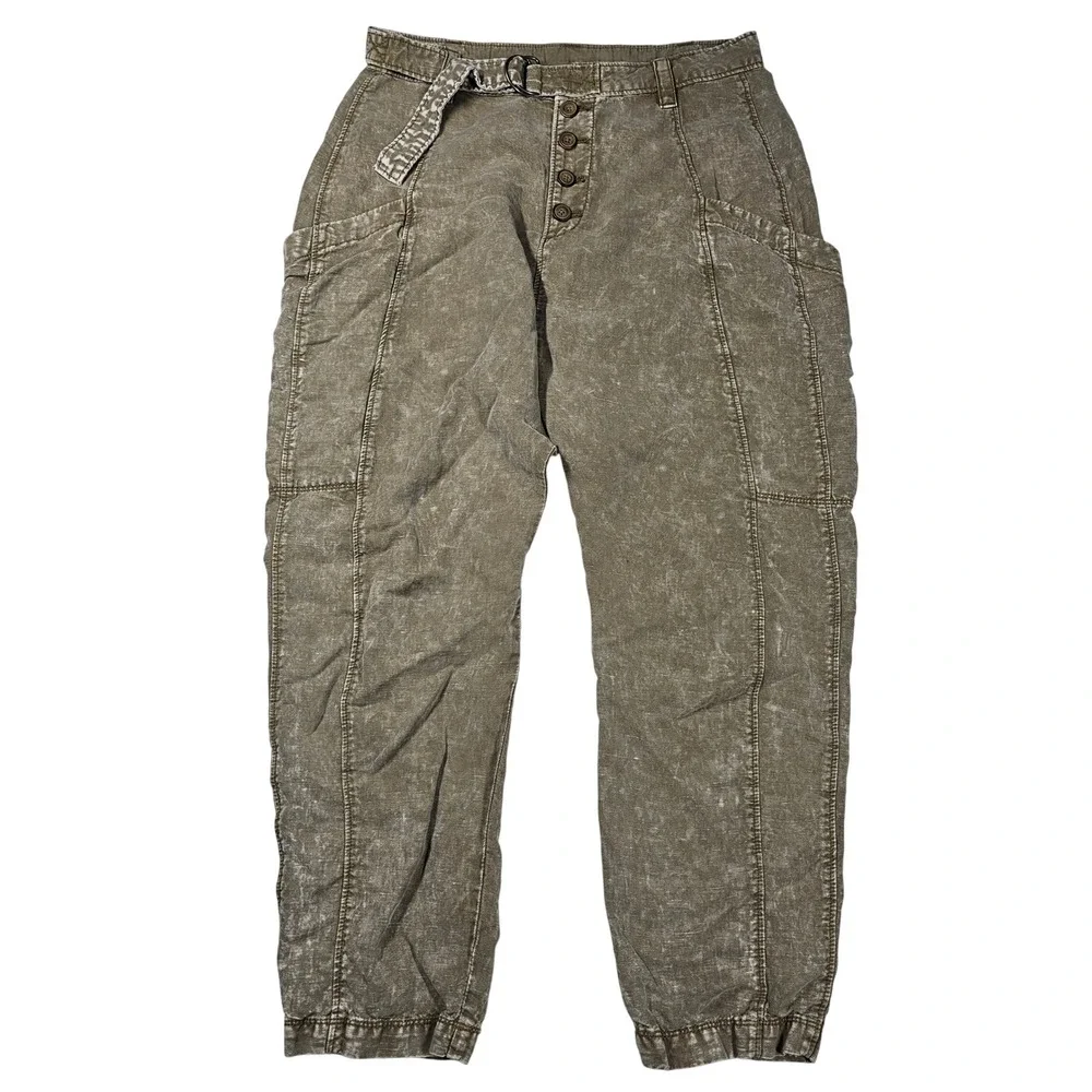 Free People Desert‎ Daze Harem Pants Belted Button Front Olive Women's XS/2